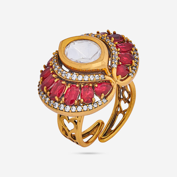 Victorian-Plated Ethnic Kundan Finger Ring