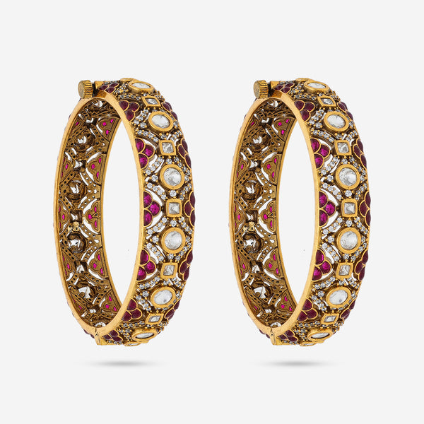 Set Of 2 Victorian Plated Bridal Kundan Stones Studded Ethnic Bangles