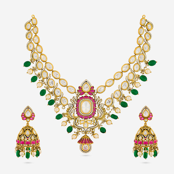 Victorian-Plated Kundan-Studded Jewellery Set