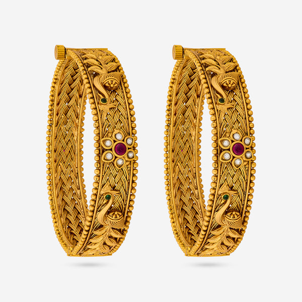 Set of 2 18K Gold-Plated Turquoise-Studded Bangles